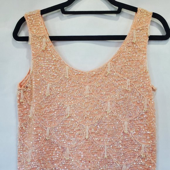 Vintage / Retro Sequin Flapper Tank Top 60's Peach - Picture 6 of 11